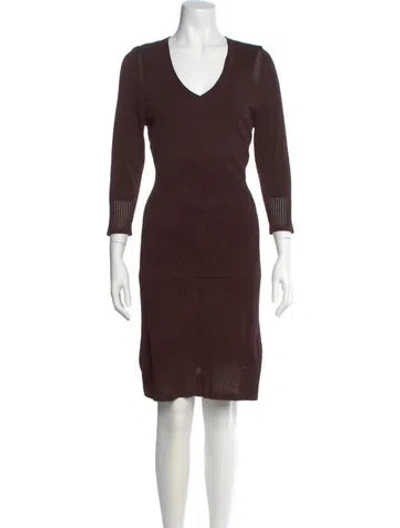 Pre-owned Etcetera V-neck Knee-length Dress In Brown