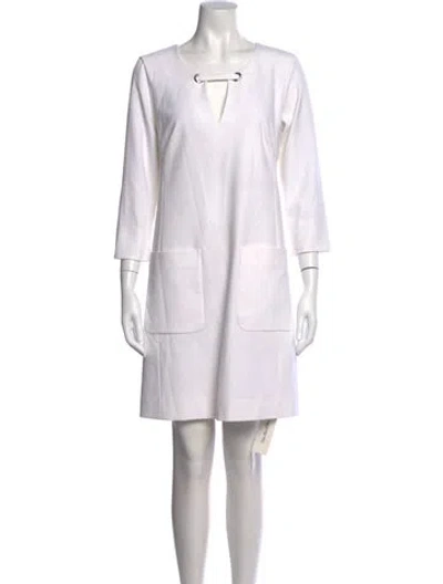Pre-owned Etcetera V-neck Knee-length Dress In White