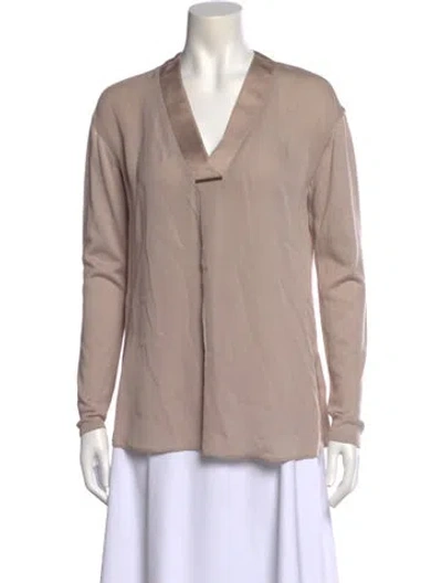 Pre-owned Etcetera V-neck Long Sleeve Blouse In Neutral