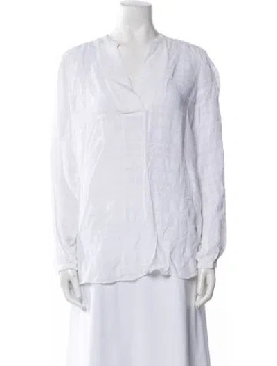 Pre-owned Etcetera V-neck Long Sleeve Blouse In White
