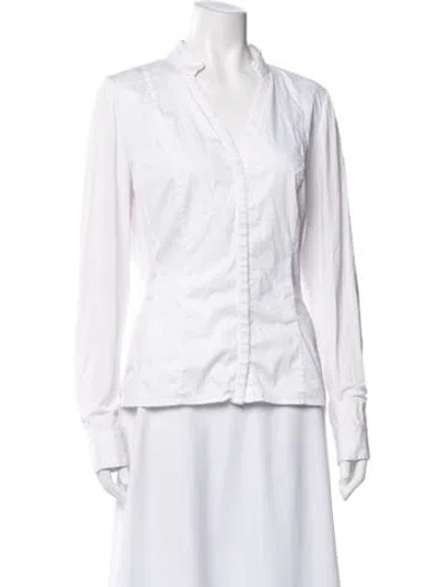 Pre-owned Etcetera V-neck Long Sleeve Blouse In White
