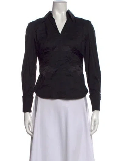 Pre-owned Etcetera V-neck Long Sleeve Button-up Top In Black