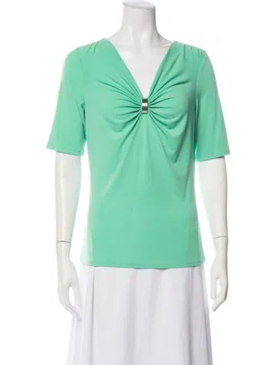Pre-owned Etcetera V-neck Short Sleeve Top In Green