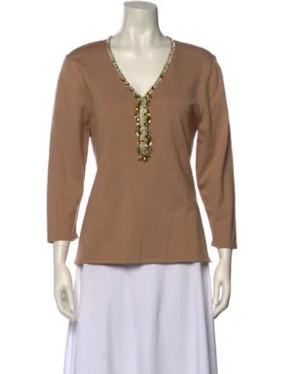 Pre-owned Etcetera V-neck Three-quarter Sleeve Blouse In Neutral