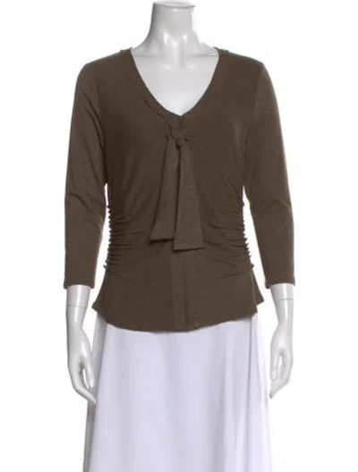 Pre-owned Etcetera V-neck Three-quarter Sleeve Top In Green