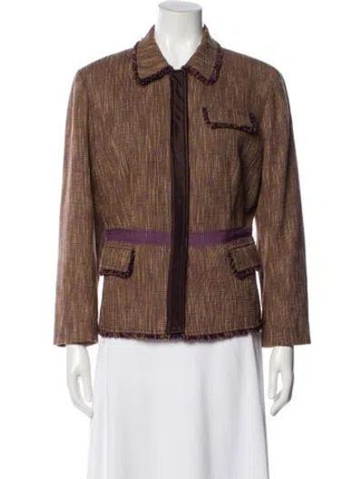 Pre-owned Etcetera Wool Colorblock Pattern Jacket In Brown
