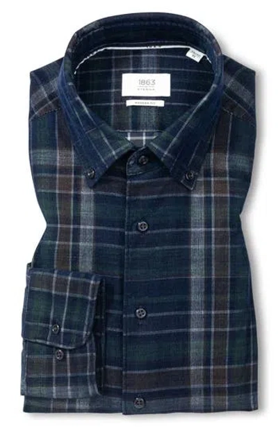 Eterna Fine Wale Corduroy Modern Fit Button Front Shirt In Green