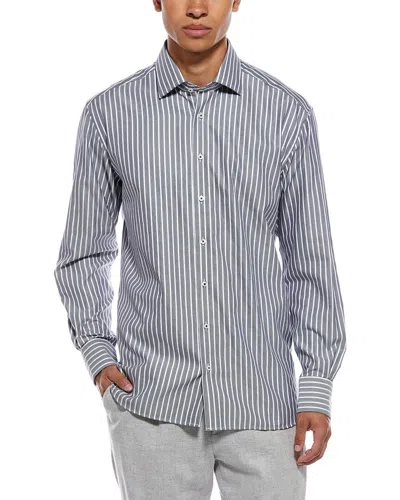 Eterna Herringbone Modern Fit Stripe Kent Collar Shirt In Gray