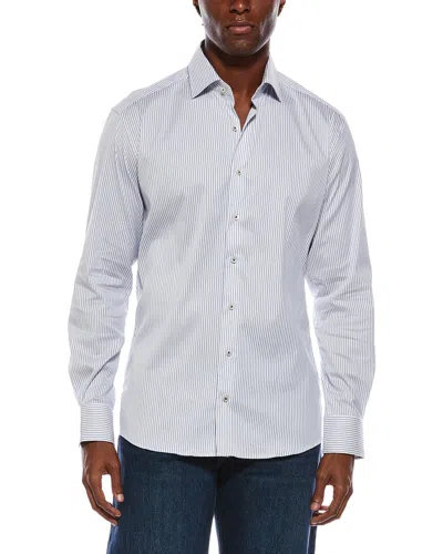 Eterna Italian Striped Pique Modern Fit Shirt In Blue