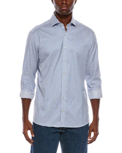 Eterna Italian Striped Poplin Modern Fit Shirt In Blue
