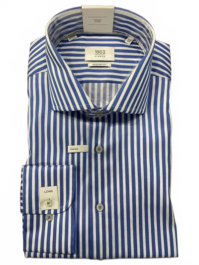 Eterna Men's Striped Satin Weave Shirt In Blue