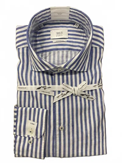 Eterna Men's Striped Twill Shirt In Navy/white In Blue