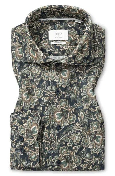 Eterna Modern Fit Corduroy Button Front Shirt In Green