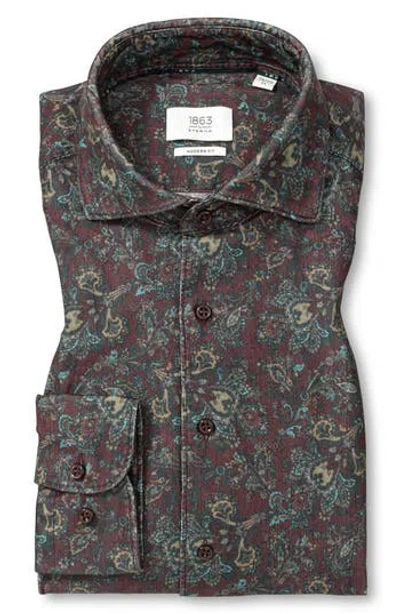 Eterna Modern Fit Corduroy Button Front Shirt In Brown