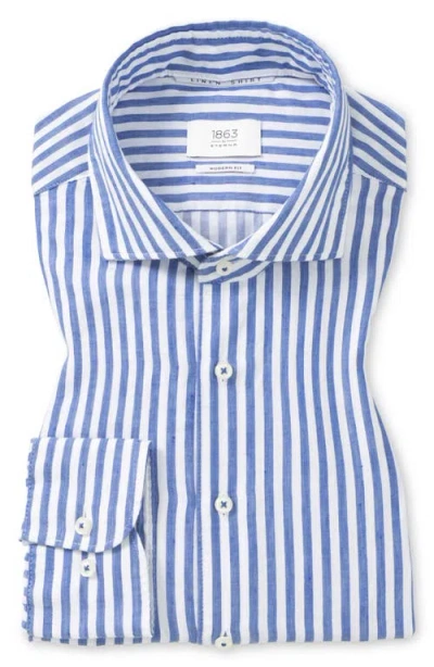 Eterna Modern Fit Cotton & Linen Blend Dress Shirt In Blue