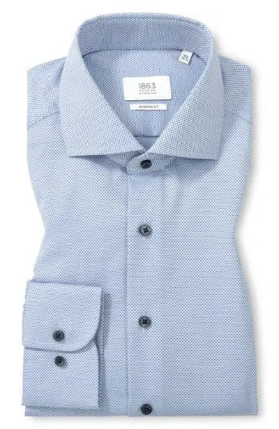 Eterna Modern Fit Dobby Button Front Shirt In Blue