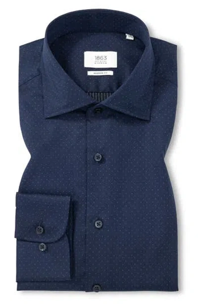 Eterna Modern Fit Dobby Dot Button Front Shirt In Blue
