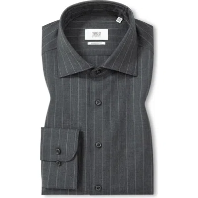 Eterna Modern Fit Fine Merino Wool Chalk Stripe Button Front Shirt In Gray