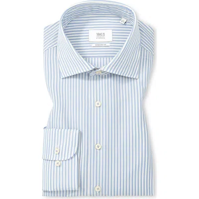 Eterna Modern Fit Merino Wool Stripe Button Front Shirt In Blue