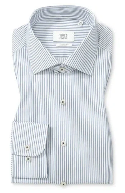 Eterna Modern Fit Pique Stripe Button Front Shirt In Blue