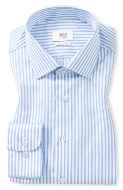 Eterna Modern Fit Stripe Non-iron Satin Dress Shirt In Blue