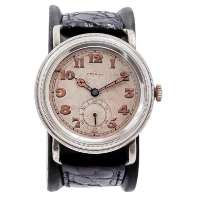 Pre-owned Eterna Nickle Art Deco Campaign Style Watch With Original Rotating Bezel Ca 1915 In Multi