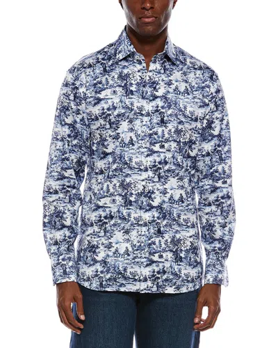 Eterna Premium Printed Twill Modern Fit Shirt In Blue