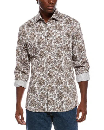 Eterna Printed Dobby Modern Fit Shirt In Brown