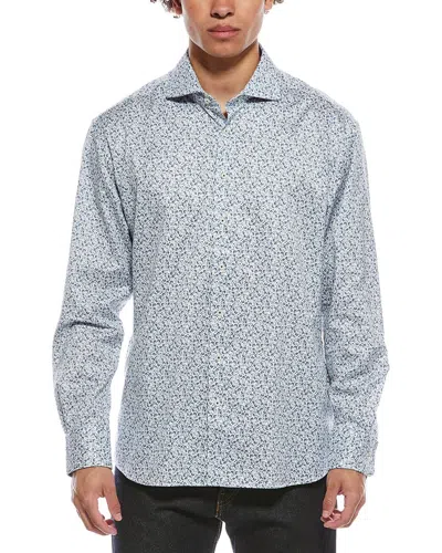 Eterna Printed Twill Shirt In Blue