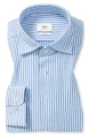 Eterna Slim Fit Stripe Jersey Button-up Shirt In Blue