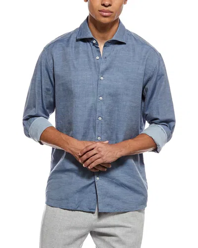 Eterna Soft Linen-blend Modern Fit Cutaway Collar Shirt In Blue