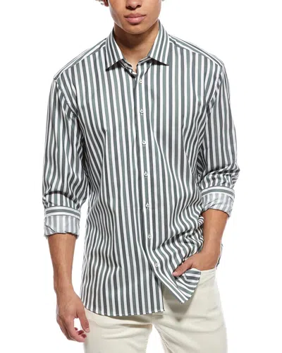 Eterna Herringbone Modern Fit Stripe Kent Collar Shirt In Gray