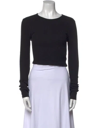 Pre-owned Éterne Bateau Neckline Long Sleeve Crop Top In Black