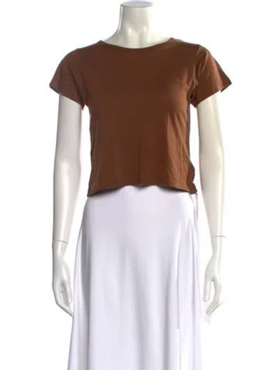 Pre-owned Éterne Bateau Neckline Short Sleeve Crop Top In Brown