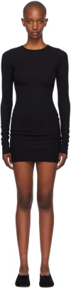Éterne Black Long Sleeve Crewneck Minidress In Black