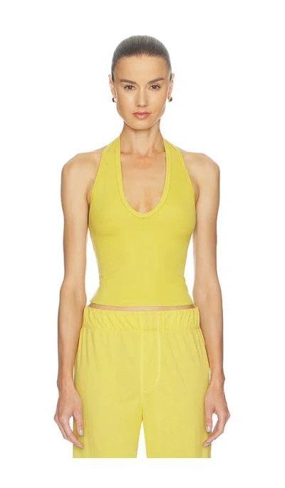 Éterne Butter Rib Cropped Halter Top In Yellow