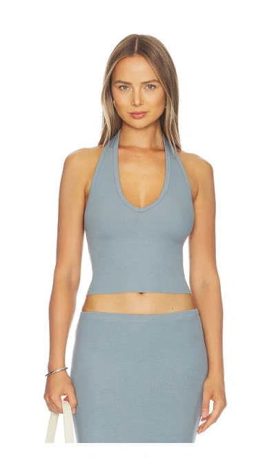 Éterne Butter Rib Halter Top In Blue