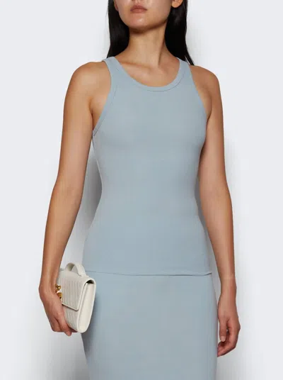 Éterne Butter Ribbed Fitted High Neck Tank Top In Dusty Blue