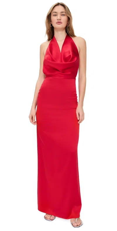Éterne Carla Silk Cowl Neck Halter Dress In Rouge In Red
