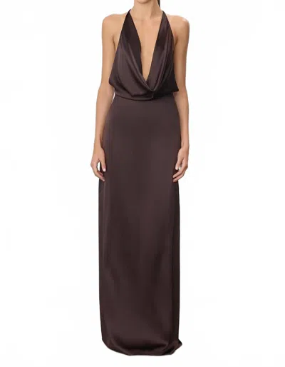 Éterne Carla Silk Maxi Dress In Espresso In Brown