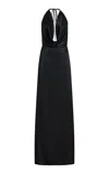 Éterne Carla Stretch-silk Satin Maxi Halter Dress In Black