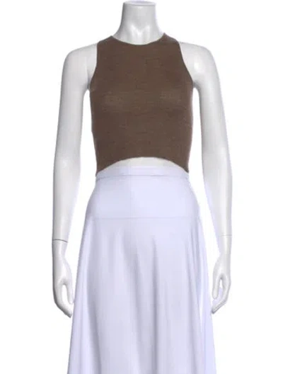 Pre-owned Éterne Cashmere Crew Neck Crop Top In Brown