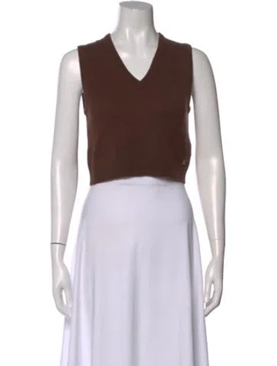 Pre-owned Éterne Cashmere V-neck Crop Top In Brown