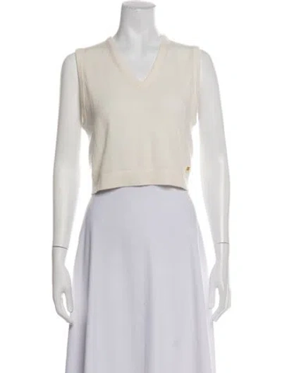 Pre-owned Éterne Cashmere V-neck Crop Top In Neutrals