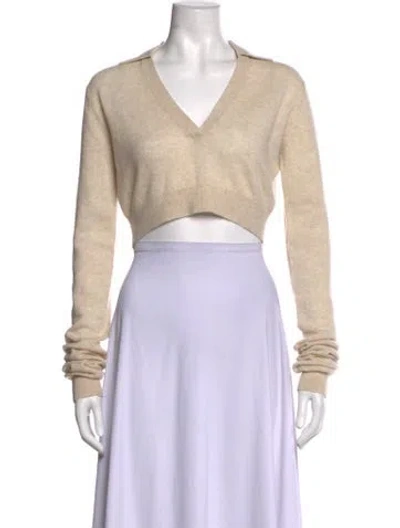 Pre-owned Éterne Cashmere V-neck Crop Top In Neutrals