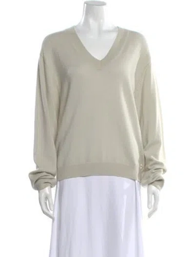 Pre-owned Éterne Cashmere V-neck Sweater In White