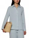 Éterne Constance Long Sleeve Button Down Shirt In Dusty Blue In Blue