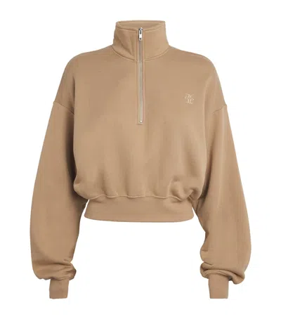 ÉTERNE COTTON-BLEND HALF-ZIP CROPPED SWEATSHIRT