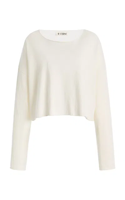 Éterne Cotton Cropped Boat-neck Top In White