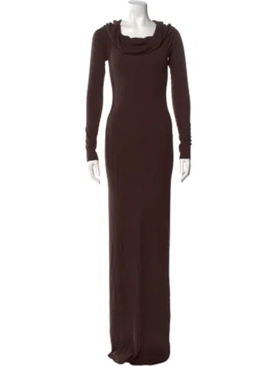 Pre-owned Éterne Cowl Neck Long Dress In Brown